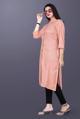 KAPSYCOOL CLOTHING Women Striped Straight Kurta(Pink)