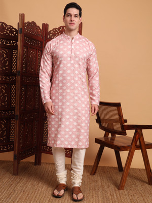 House of Pataudi Men Printed Straight Kurta(Purple)