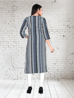 FABTOWN Women Printed Flared Kurta(Grey)
