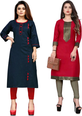 Maaa Meladi CreationS Women Solid Straight Kurta(Multicolor)