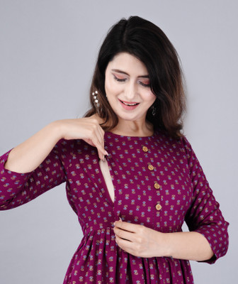 Kalwaniya Women Printed Gown Kurta(Purple)