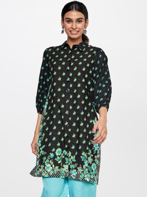 GLOBAL DESI Women Embroidered A-line Kurta(Black)