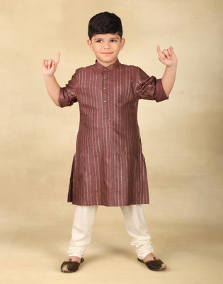 Fabindia Boys Printed A-line Kurta(Brown)