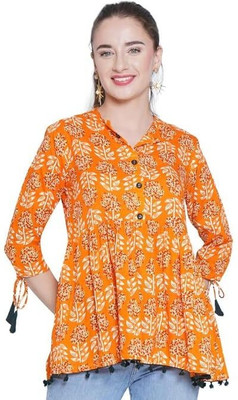 MISHIKA ENTERPRISES Women Floral Print A-line Kurta(Orange)