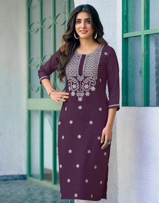 Samah Women Embroidered, Embellished, Dyed/Ombre, Self Design Straight Kurta(Purple)