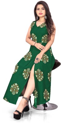 tanvi creation Women Fit and Flare Green Dress