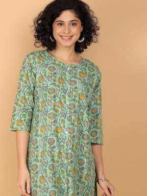 V-MART Women Printed A-line Kurta(Green)