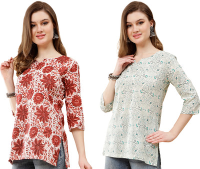 Datalact Women Printed Straight Kurta(Brown, Light Green)