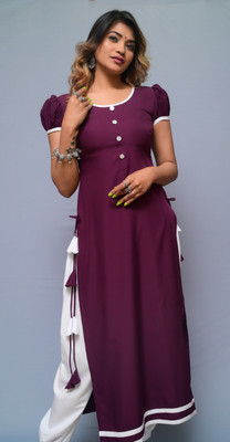 diyaz Women Solid Straight Kurta(Purple)