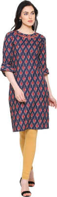 Yash Gallery Women Printed Straight Kurta(Red, Blue)