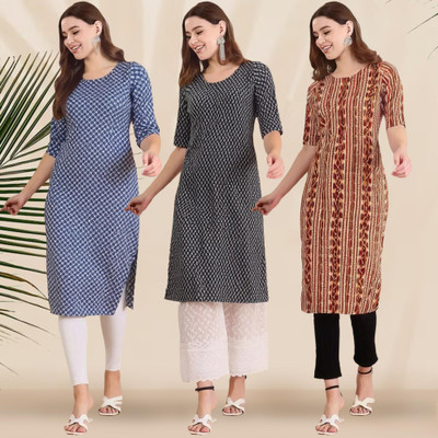 EthnicBasket Women Printed Straight Kurta(Multicolor)