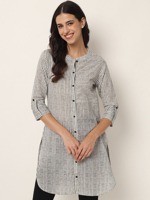 FABRIC FITOOR Women Printed A-line Kurta(Black, Grey)