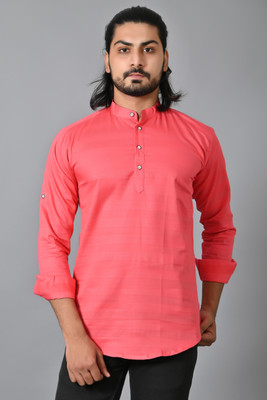 PROTOZONE Men Self Design, Solid Straight Kurta(Pink)