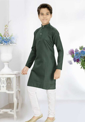 Liten Boys Striped Straight Kurta(Green)