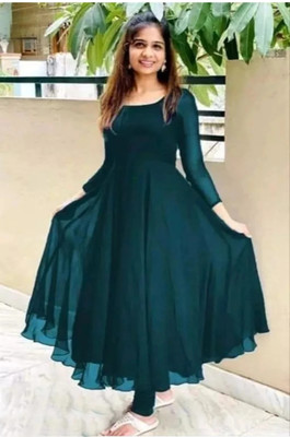 AaravEthanic Women Solid Anarkali Kurta(Light Blue)