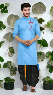 Mamta Biswas Men Printed Straight Kurta(Light Blue)