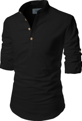 Edinwolf Men Solid A-line Kurta(Black)