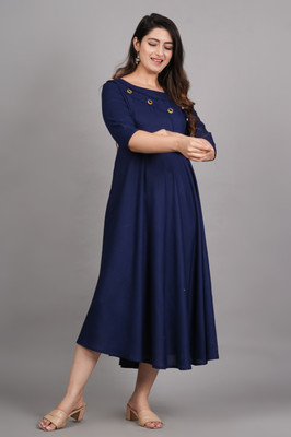 lalsha priemium Women Solid Anarkali Kurta(Blue)
