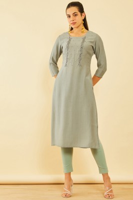 soch Women Embellished Straight Kurta(Grey)