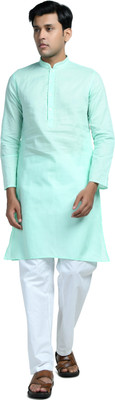 Ethnitia Men Solid, Embroidered, Embellished Straight Kurta(Light Green)