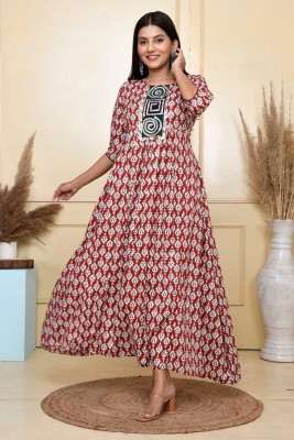 SHRAAVI Women Printed Flared Kurta(Red)