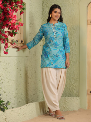 Span Women Printed A-line Kurta(Blue)