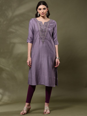 ANOUK Women Embroidered Straight Kurta(Multicolor)