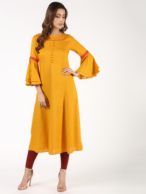 Aniyah Women Solid Anarkali Kurta(Yellow)