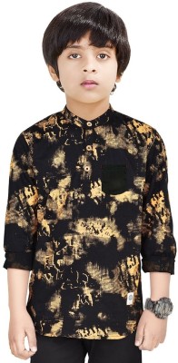 MOHINI CREATION Boys Printed Straight Kurta(Gold, Black)