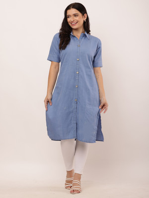 Wishmore Creation Women Solid A-line Kurta(Blue)
