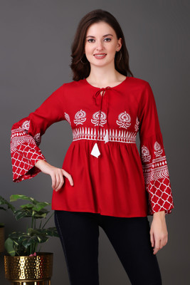 NeeraFashion Casual Printed Women Red Top