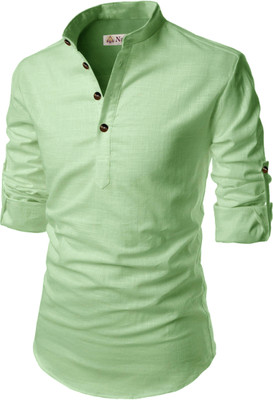 Navkanj Men Solid A-line Kurta(Green)