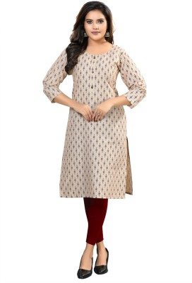 Dream & Dzire Women Geometric Print Straight Kurta(Beige, Brown)