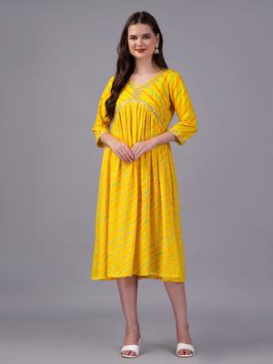 Lakshay Fashion Women Printed Anarkali Kurta(Yellow)