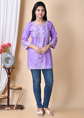 KF Kolkata Fashion Women Printed A-line Kurta(Purple)