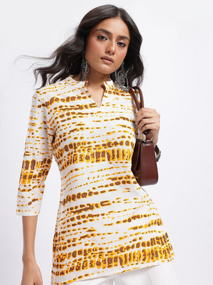 Anouk Rustic Women Abstract Straight Kurta(White, Yellow)