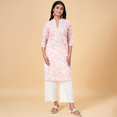 Rangmanch by Pantaloons Women Printed Straight Kurta(Pink)