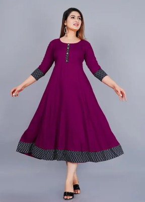 Stylery Women Printed Anarkali Kurta(Purple)