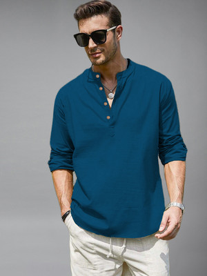 Yugnik Men Solid Straight Kurta(Blue)