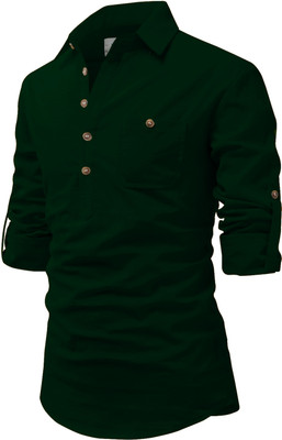 UNIFAV Men Solid Straight Kurta(Green)