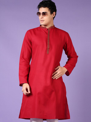 V-MART Men Solid A-line Kurta(Red)