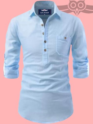 Life Roads Men Solid Pathani Kurta(Light Blue)