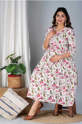 RIZA CREATION Anarkali Gown(White)