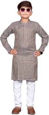 parvati fashion Boys Striped Straight Kurta(Grey)