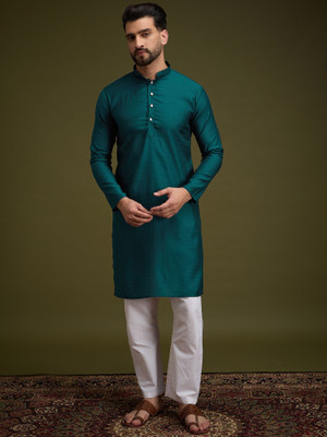 ANOUK Men Geometric Print Straight Kurta(Green)