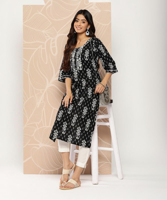 PRISCA Women Floral Print Straight Kurta(Multicolor)