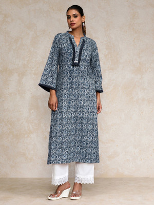 Varanga Women Printed Straight Kurta(Blue)