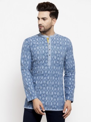 Arch Element Men Printed Straight Kurta(Blue)