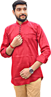 GOURI COLLECTIONS Men Solid Straight Kurta(Maroon)