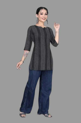 Rangrasiya Creation Women Striped A-line Kurta(Green)